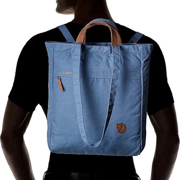Fjallraven Handbags - Fjallraven Blue Tote Backpack with Brown Leather Accents